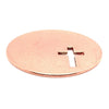 Copper blank round cross cutout pendant at an angle.