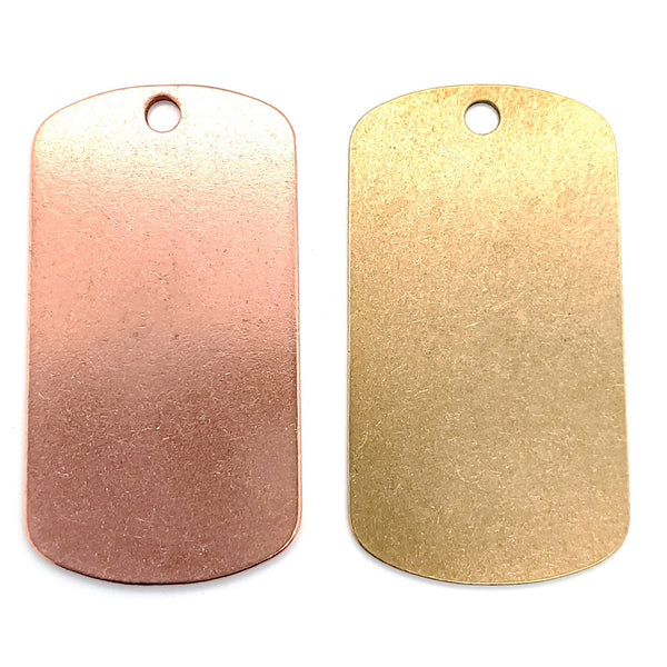 Copper and brass blank dog tag pendants.