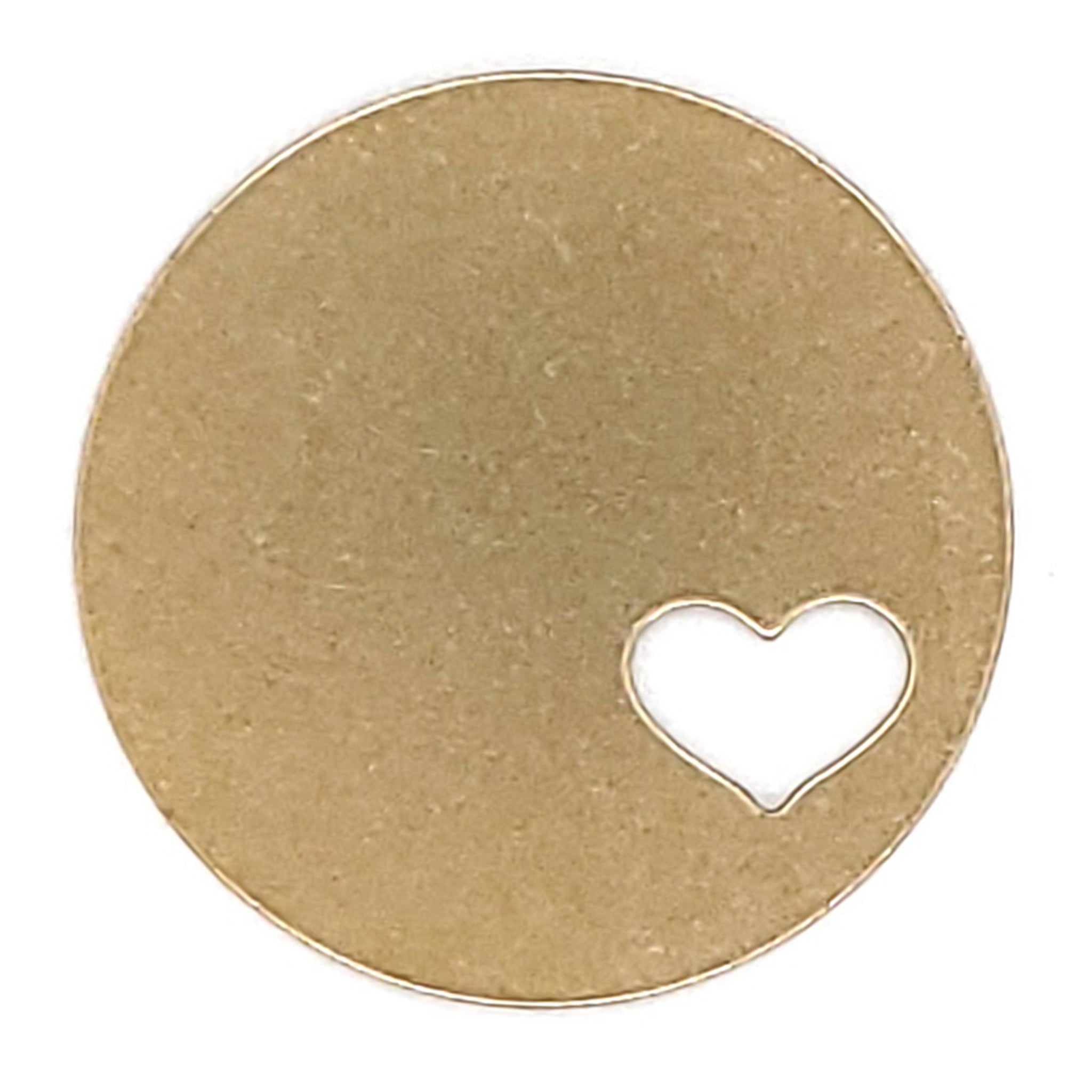 Brass blank round heart cutout pendant.