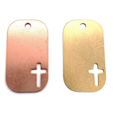 Copper and brass blank cross cutout dog tag pendant.