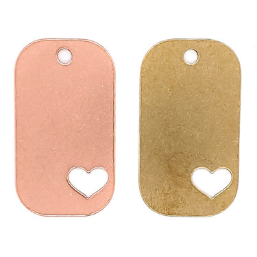 Copper and brass blank heart cutout dog tag pendant.