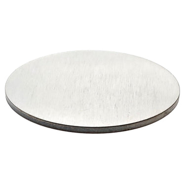 Stainless steel blank round pendant brushed side at an angle.