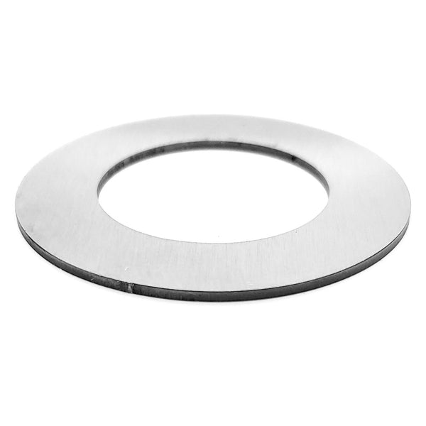 Stainless steel blank washer pendant brushed side at an angle.