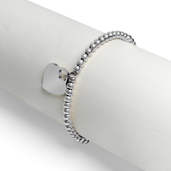Stainless Steel Engravable Heart Metal Bead Stretch Bracelet