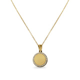 Stainless Steel Engravable Round Pendant Necklace with CZ