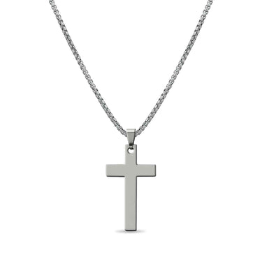 Stainless Steel Engravable Cross Pendant With 24" Rounded Box Chain