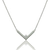Stainless Steel Engravable V-Shaped Charm Pendant Necklace with CZ