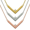 Stainless Steel Engravable V-Shaped Charm Pendant Necklace with CZ