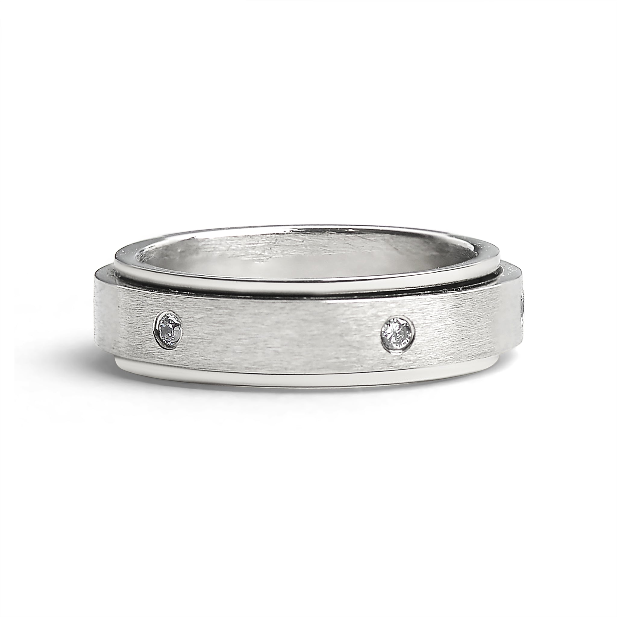 CZ Stones In Center Spinner Stainless Steel Ring