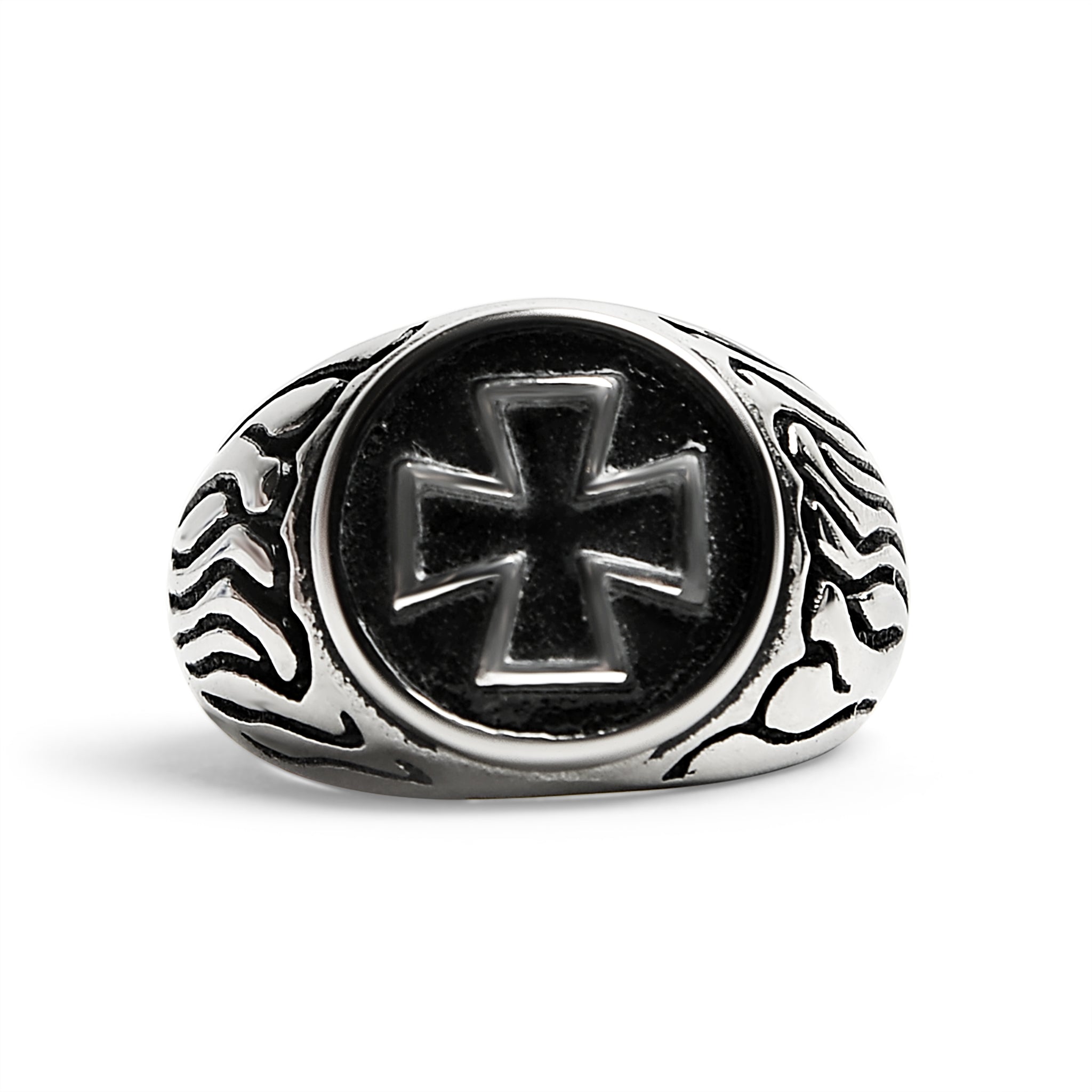 Stainless Steel Polished Maltese Cross Signet Ring / SCR0240