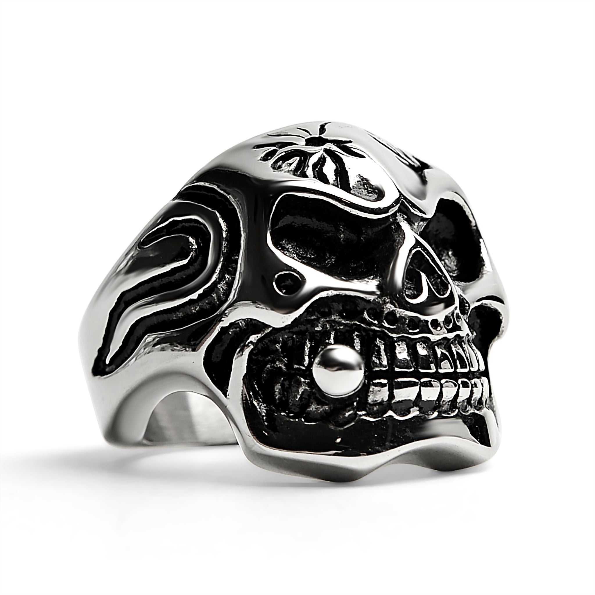 Stainless Steel Polished Skull With Cigar Ring / SCR2003