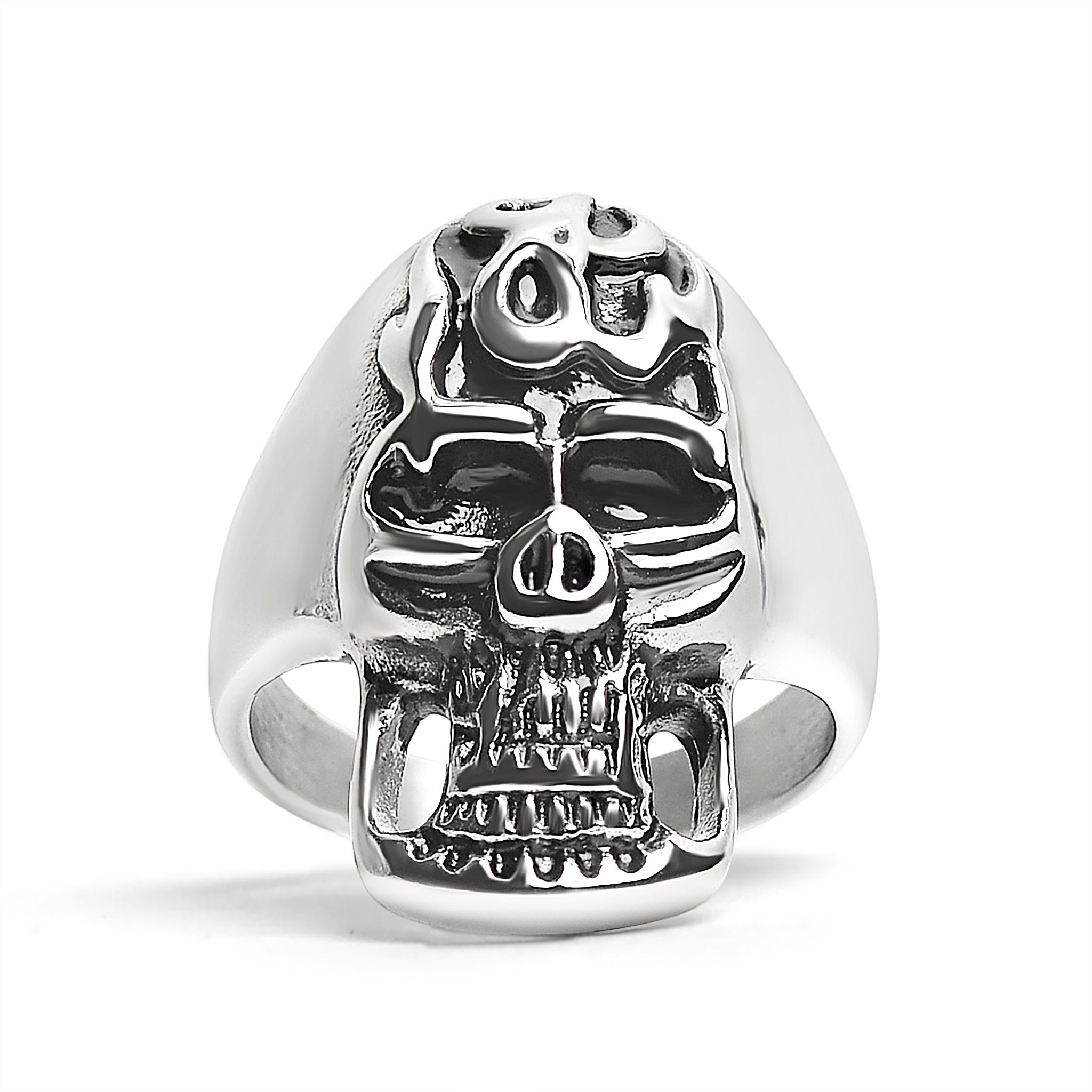 Stainless Steel Polished Flaming Skull Ring / SCR2016