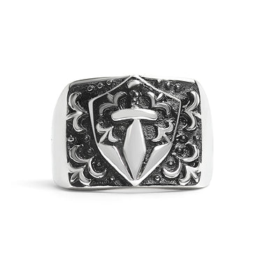 سيف الفولاذ المقاوم للصدأ و Fleur de lis Signet Ring / SCR2218