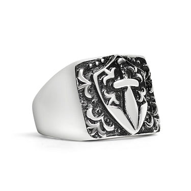 سيف الفولاذ المقاوم للصدأ و Fleur de lis Signet Ring / SCR2218