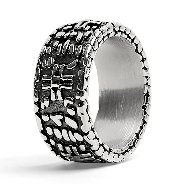 Detailed Cross In Stone Wall Stainless Steel Ring / SCR2219