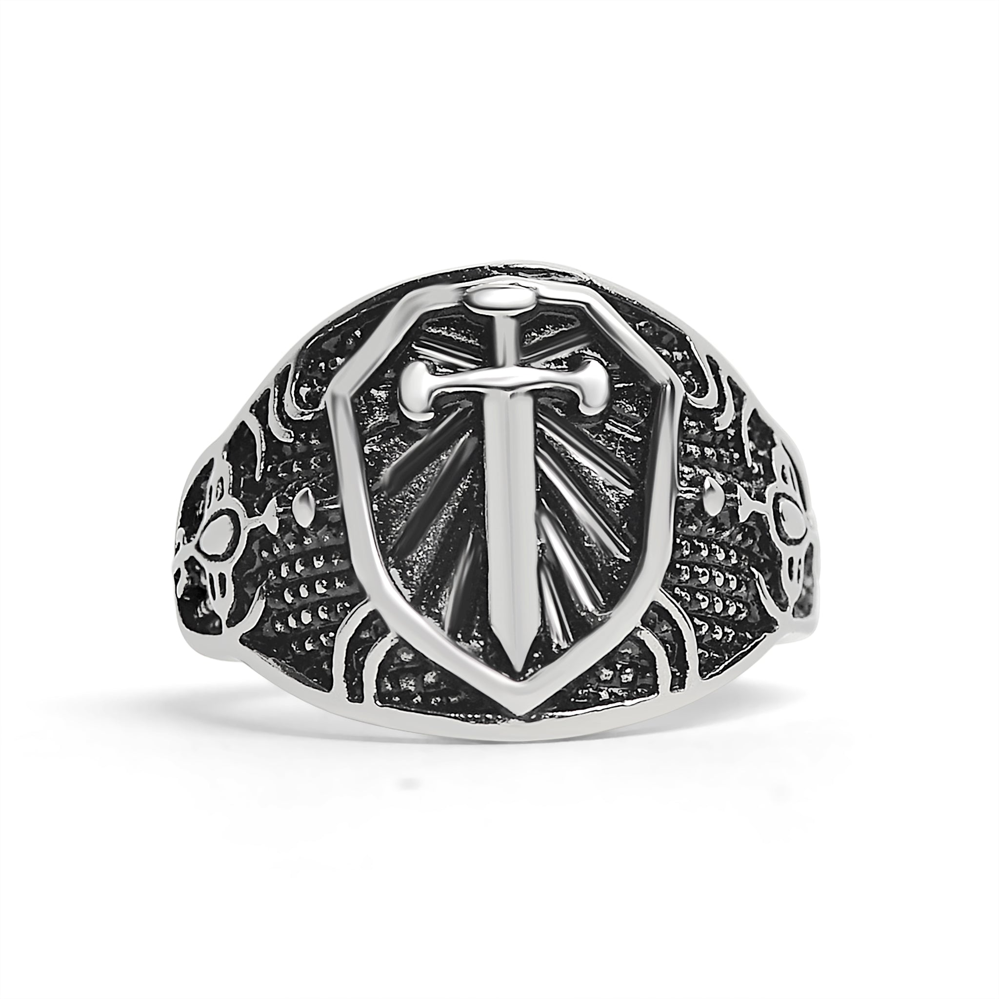 Stainless Steel Medieval Sword and Shield Signet Ring / SCR2221