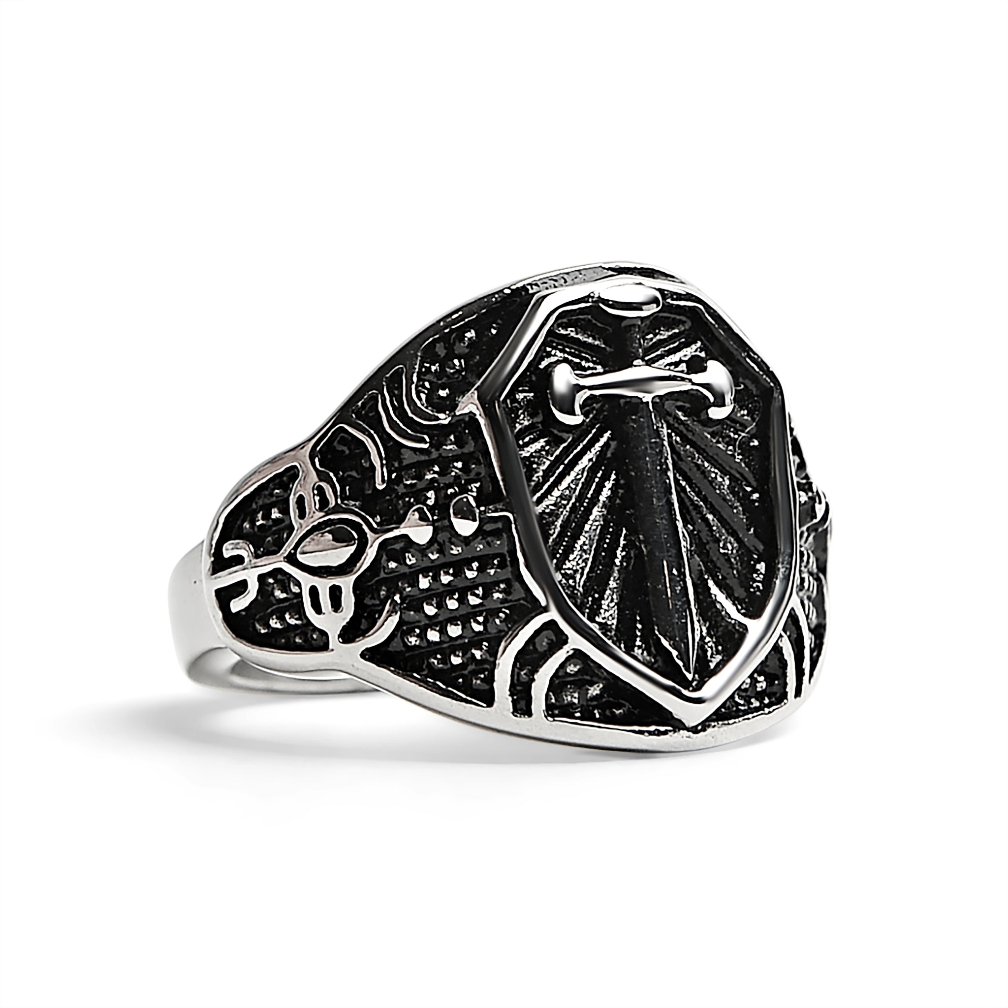 Stainless Steel Medieval Sword and Shield Signet Ring / SCR2221