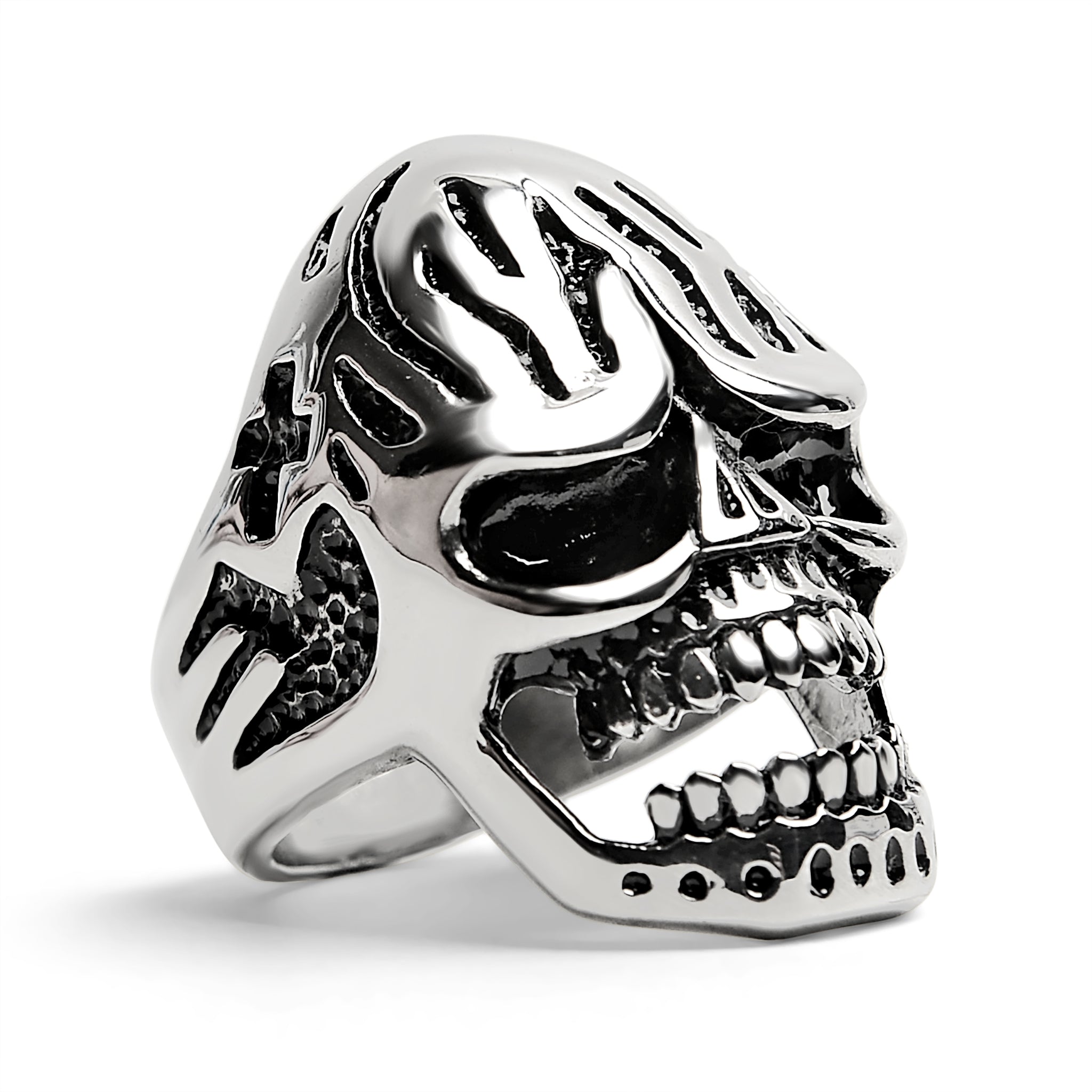 Detailed Skull Stainless Steel Polished Ring / SCR3034