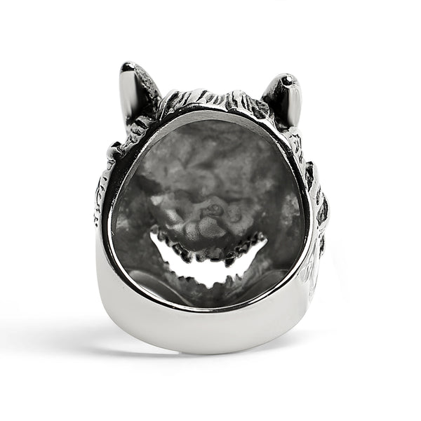 Stainless Steel Polished Snarling Wolf Ring / SCR3037
