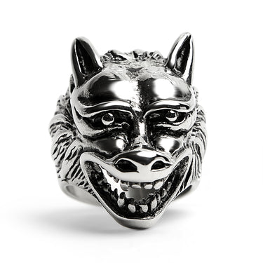 Stainless Steel Polished Snarling Wolf Ring / SCR3037