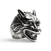 Stainless Steel Polished Snarling Wolf Ring / SCR3037