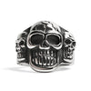 Stainless Steel Polished Cracked Triple Skulls Ring / SCR3038