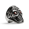 Detailed Skull With Red CZ Eyes Stainless Steel Polished Ring / SCR3039