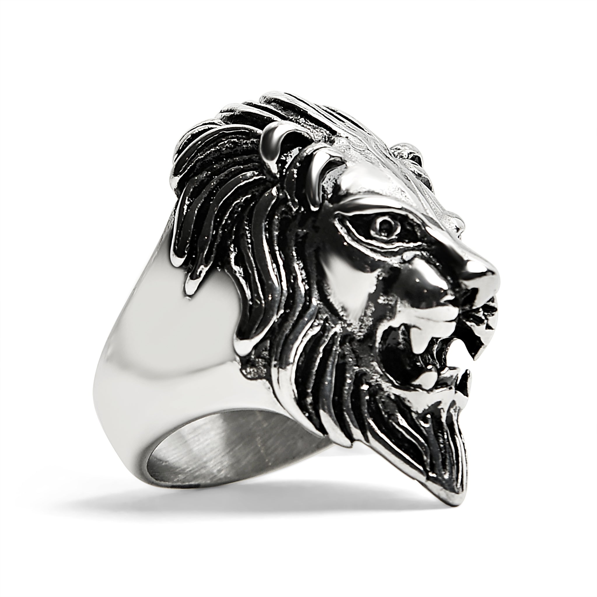 Stainless Steel Roaring Lion Head Ring / SCR3047