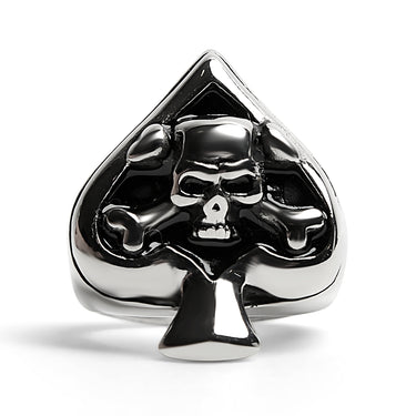Stainless Steel Polished Skull of Spades Ace Signet Ring / SCR3070