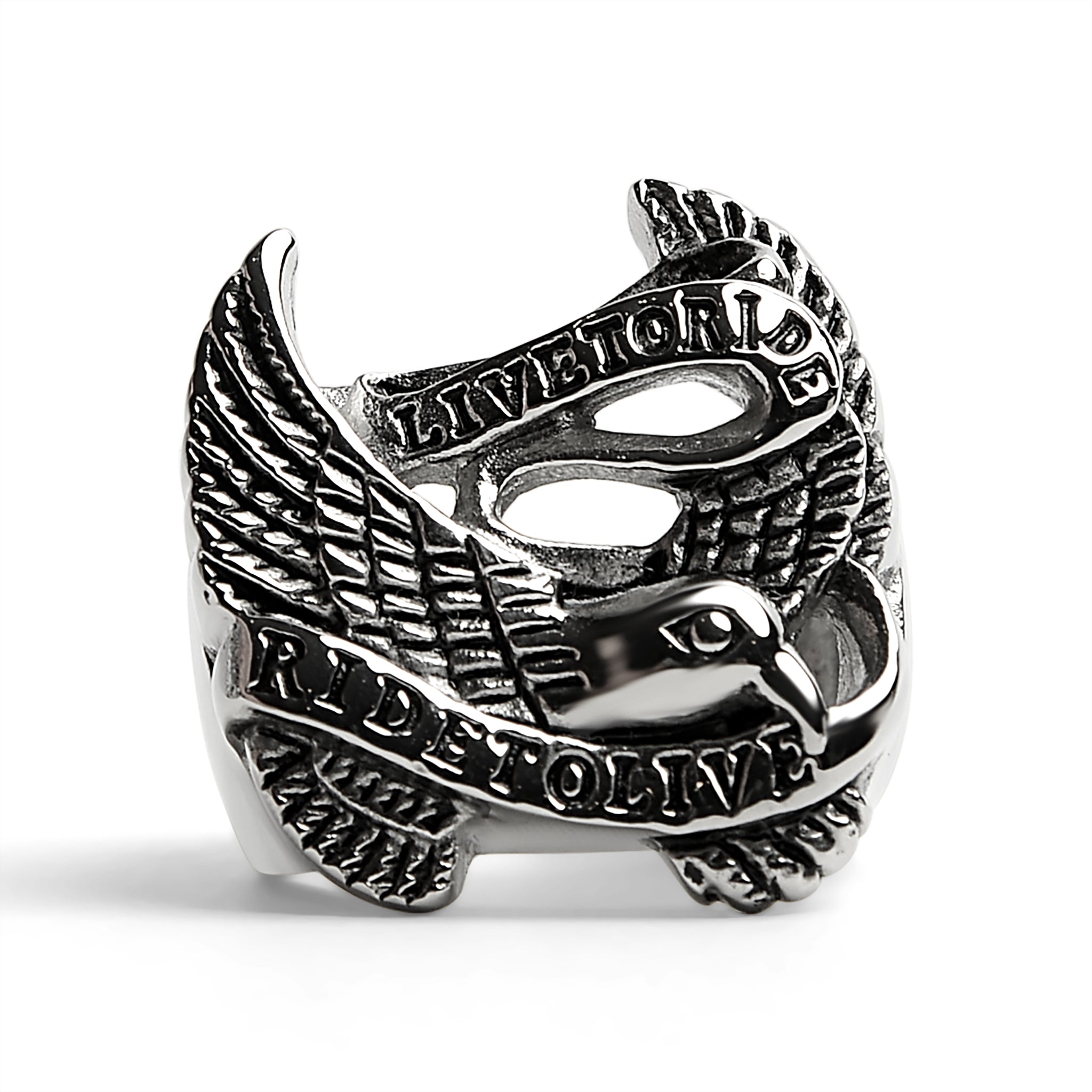 Rostfritt stål "Live To Ride" "Ride To Live" Eagle Biker Ring / SCR3077