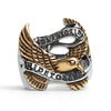 Stainless Steel 18K Gold PVD Coated "Live To Ride" "Ride To Live" Eagle Biker Ring / SCR3086