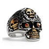 Stainless Steel 18K Gold PVD Coated Red CZ Eyed Filigree Skull Ring / SCR4003