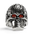 Large Red CZ Eyed Detailed Skull Stainless Steel Ring / SCR4005