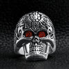 Large Red CZ Eyed Detailed Skull Stainless Steel Ring / SCR4005