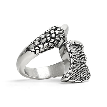 Stainless Steel Dragon Claw And Angel Wing Ring / SCR4007