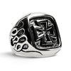 Stainless Steel Large Maltese Cross with Flame Accents Signet Ring / SCR4008