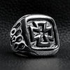 Stainless Steel Large Maltese Cross with Flame Accents Signet Ring / SCR4008