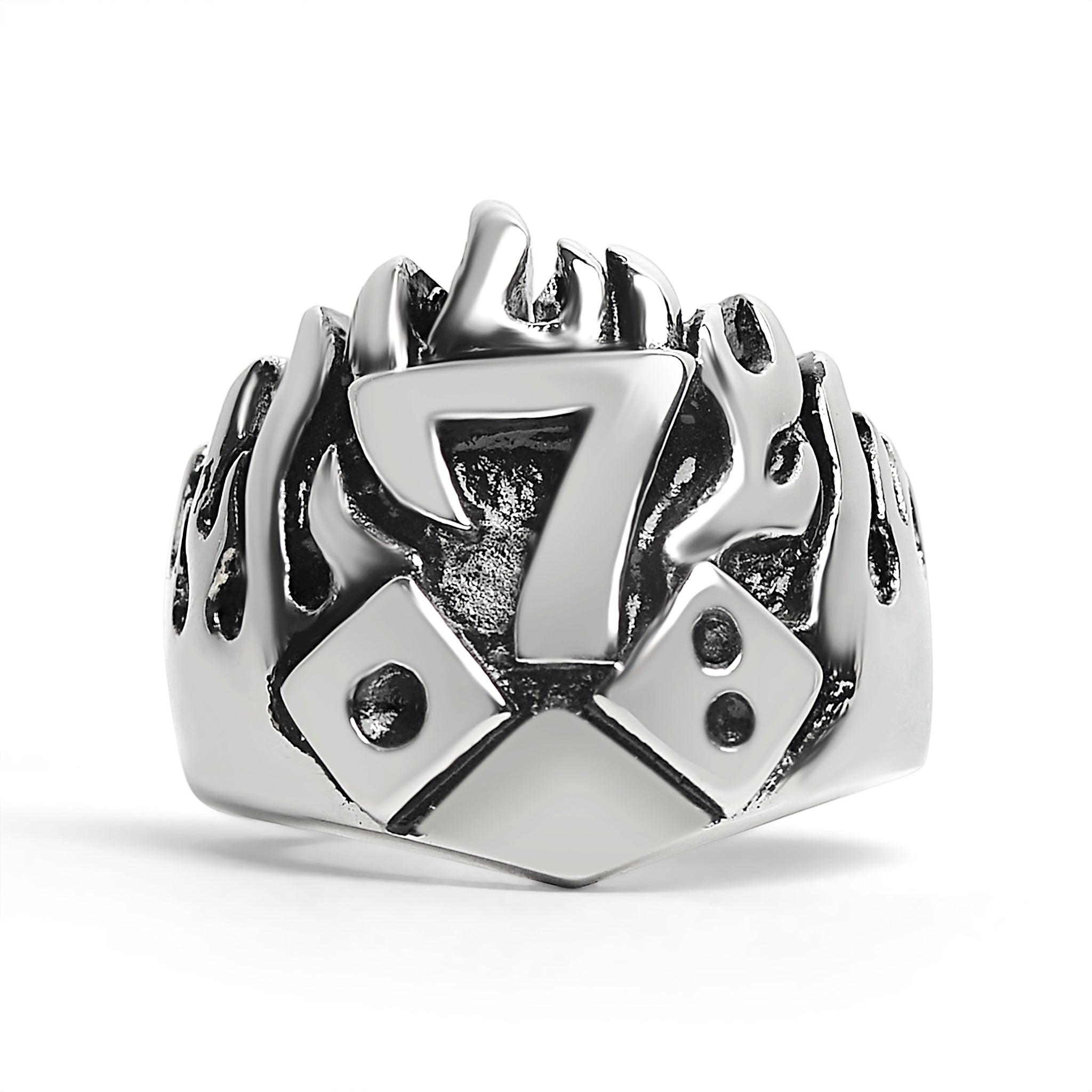 Large Detailed Lucky Seven Dice Stainless Steel Ring / SCR4010