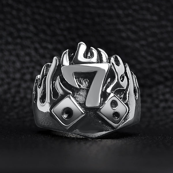 Large Detailed Lucky Seven Dice Stainless Steel Ring / SCR4010