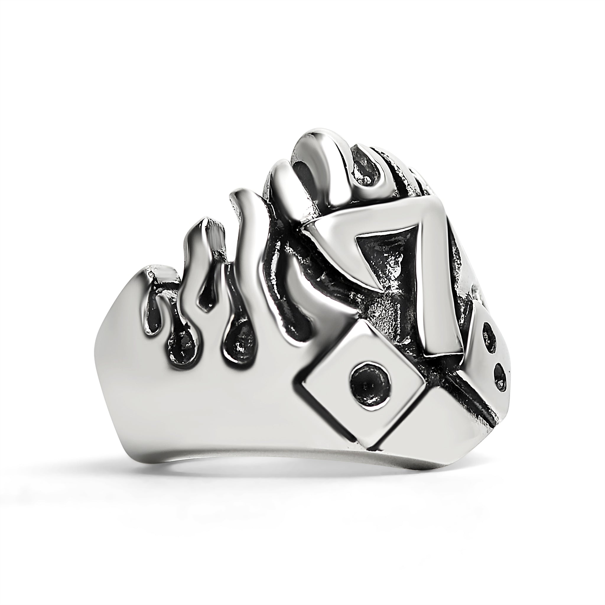 Large Detailed Lucky Seven Dice Stainless Steel Ring / SCR4010