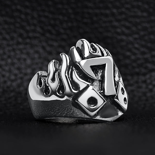 Large Detailed Lucky Seven Dice Stainless Steel Ring / SCR4010