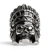 Stainless Steel Black CZ Eyed Native American Chief Skull Ring / SCR4011