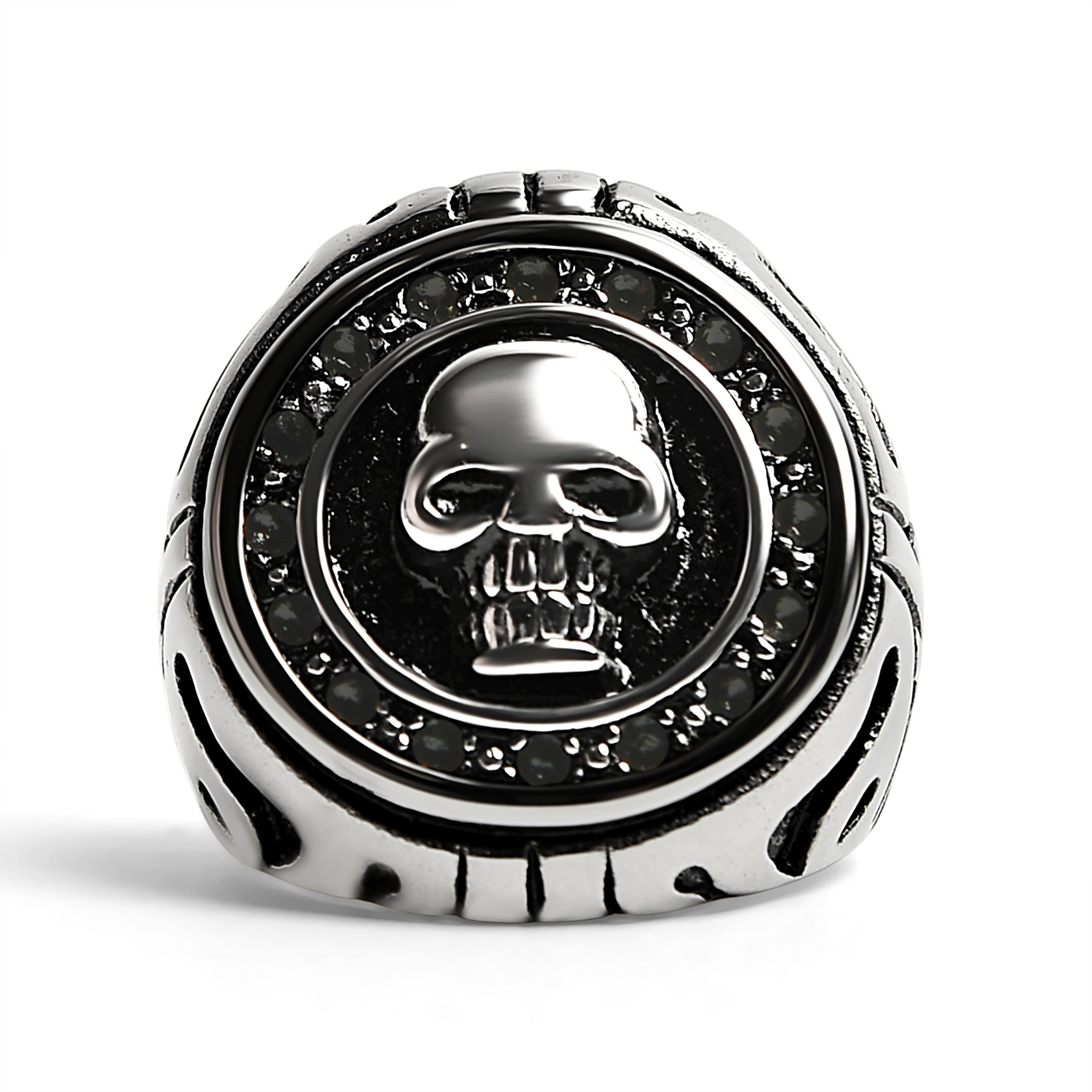 Stainless Steel Large Filigree Skull Signet Ring / SCR4012