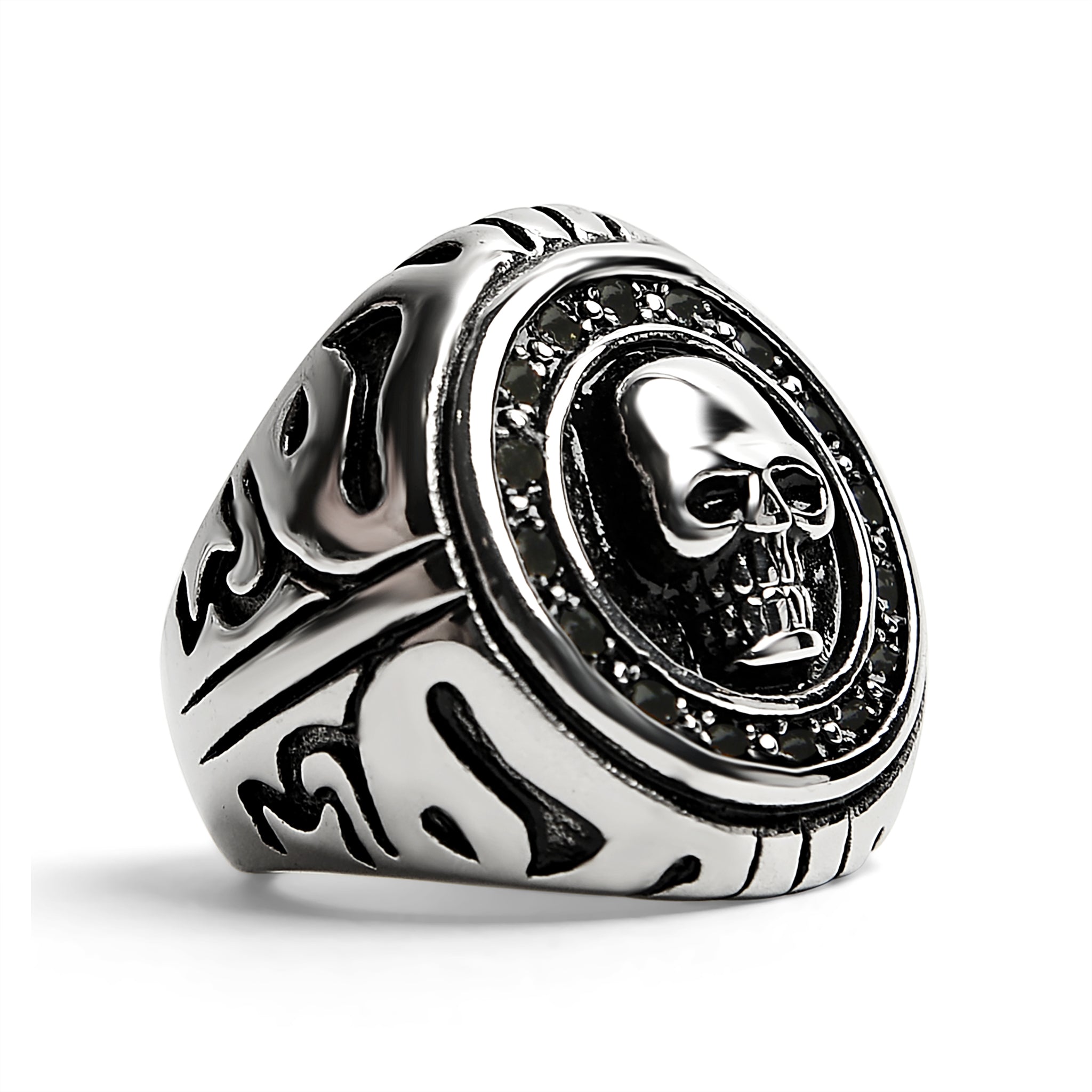 Stainless Steel Large Filigree Skull Signet Ring / SCR4012
