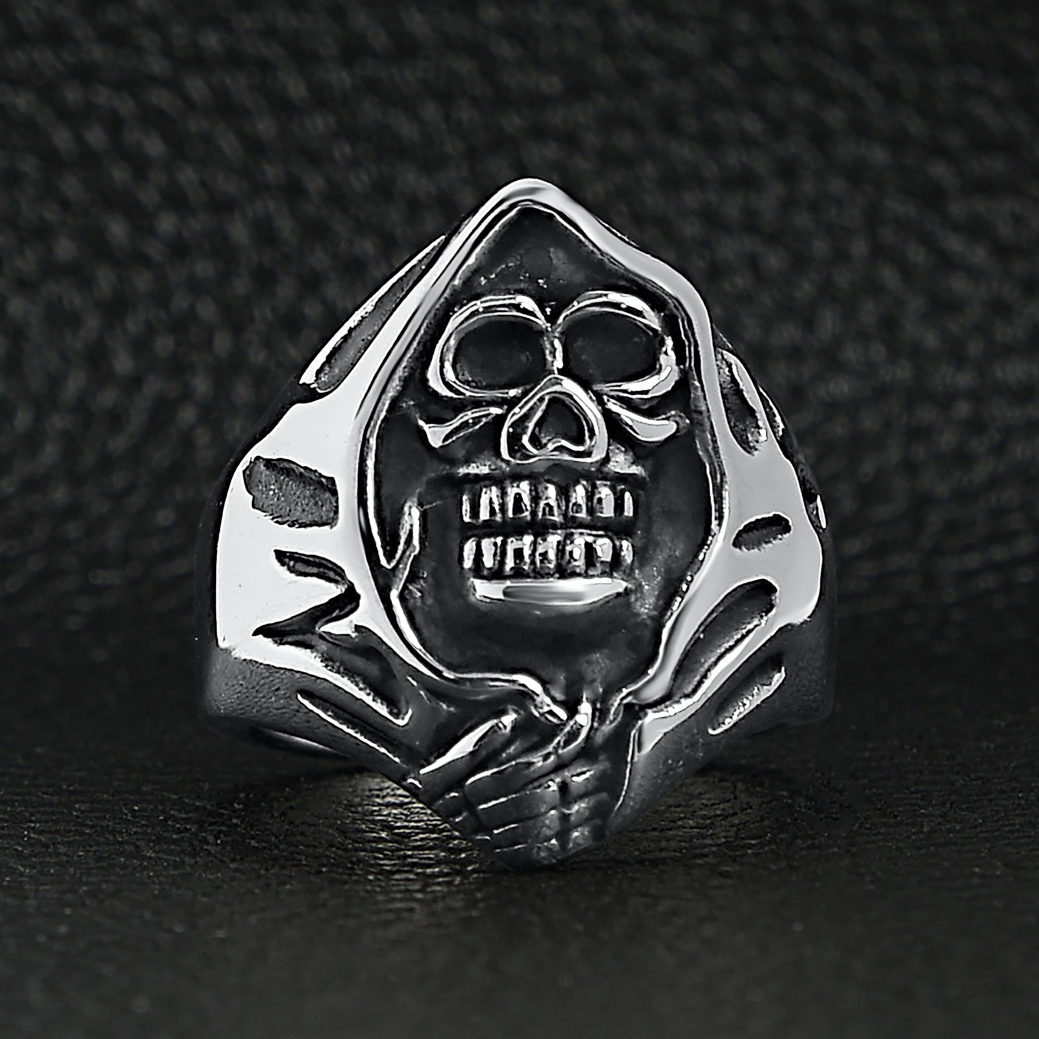 Large Detailed Grim Reaper Skull Stainless Steel Ring Scr4015