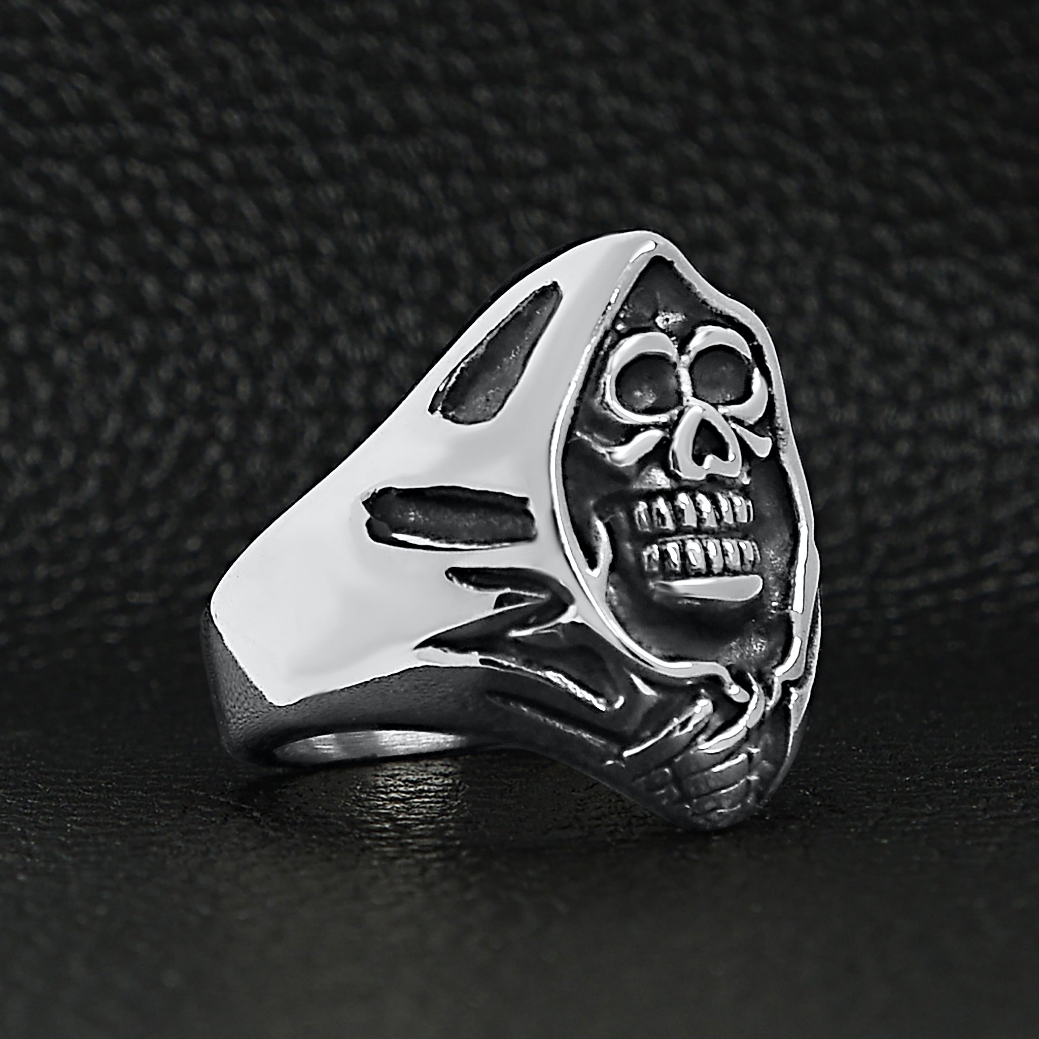Large Detailed Grim Reaper Skull Stainless Steel Ring Scr4015