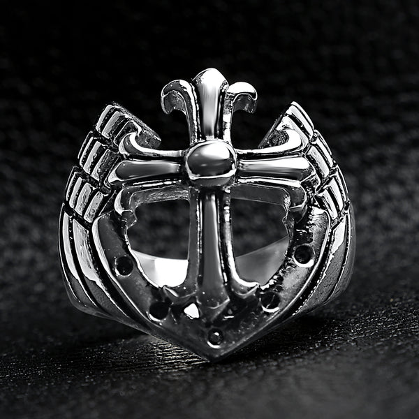 Detailed Cutout Cross Stainless Steel Ring / SCR4018