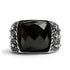 Detailed Cubed Center Black Stone Stainless Steel Ring / SCR4020
