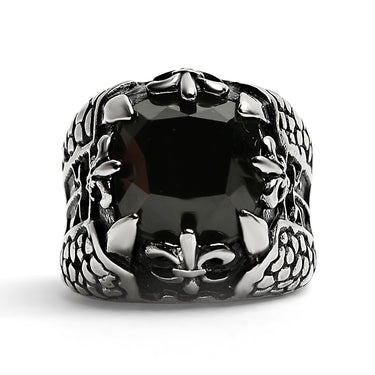 حلقة من الفولاذ المقاوم للصدأ من CZ Fleur de Lis Black Fleur De Lis / SCR4021