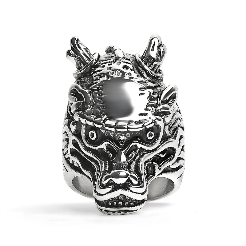 Sterling Silver Ring 990 - resizable dragon head | FULL-SILVER
